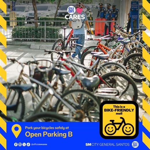 Bike, park, and shop at SM City General Santos this World Bicycle Day. Don't forget to check out the designated bike rack locations for safe parking: 📍 Open Parking B #BikeFriendlySM #SupportingCommunities | SM City General Santos (Official)
