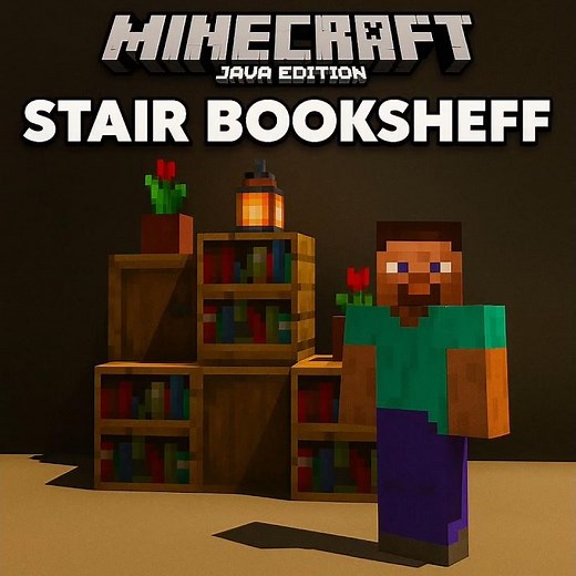 Minecraft Stair Bookshelf Design – Unique Interior Build Tutorial! #minecraft #shorts #memes #short
