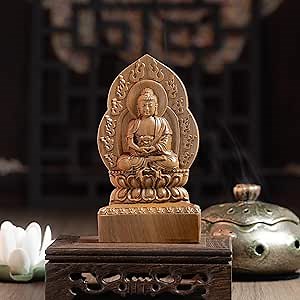 Double-Sided Vairocana Bodhisattva Statue, Wooden Mahavairocana Statue 6" High, Buddha Statues for Home Decor, Meditation Buddha Decor