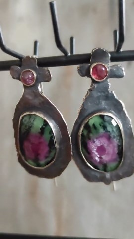 Large Boho Earrings: Ruby Zoisite, Tourmaline, Oxidized Silver Statement Jewelry - Etsy