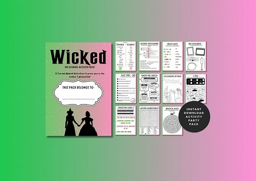 Wicked Film Musical Inspired Printable Activity Sheet | Party Pack Games Bundle | Kids Party Table Activity Pack Download - Etsy