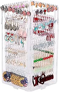 360 Rotating Earring Holder Organizer Stand,5 Tiers Acrylic Jewelry Organizers and Storage,Stud Earring Organizers and Storage,212 Holes and 212 Grooves for Earrings Necklaces chain bracelet