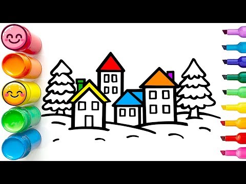 How to Draw a Cozy Snowy Village | Easy Step by Step Tutorial