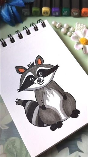 Cute Raccoon Drawing 🦝✨ Easy Cartoon Animal Coloring | kawaii Raccoon Drawing for Kids & Beginners