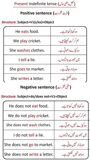 Learn Positive & Negative Present Simple Tense with Urdu Translation. #ytshorts