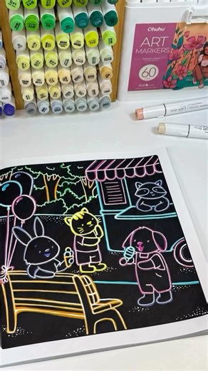 I tried the neon effect on this coloring page and it turned out GLOWING ✨🌈