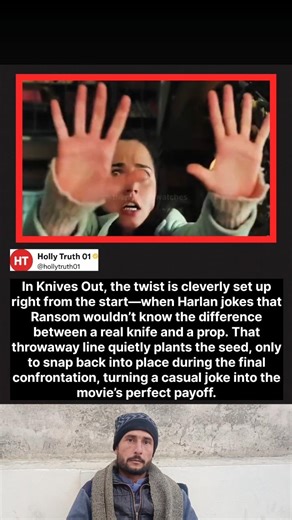 In Knives Out, the twist is cleverly set up right from the start—when Harlan jokes that Ransom would