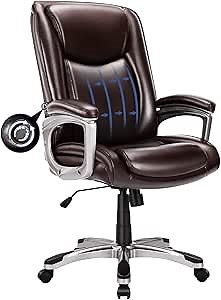 Home Office Chair Executive High Back Ergonomic Desk Chair Height Adjustable Managerial Rolling Swivel Chair with Adjustable Built-in Lumbar Support, Faux Leather, Dark Brown