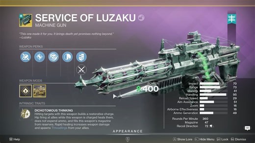 Service of Luzaku Exotic guide in Destiny 2 Renegades: How to get it, intrinsic trait, and Exotic Perk