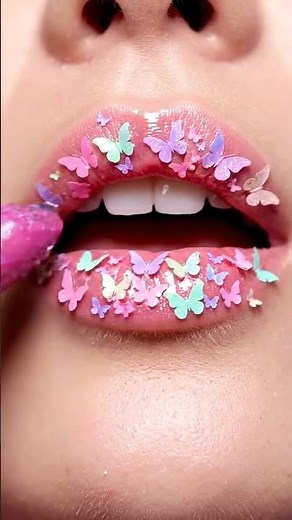 Pastel Butterfly Lipstick ASMR Lips Slowly Transform with Tiny Butterflies + Delicate Brushing Sound