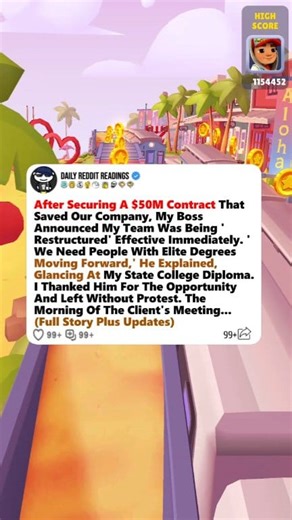 40K views · 426 reactions | After Securing A $50M Contract That Saved Our Company, My Boss Announced My Team Was Being 'Restructured' Effective Immediately. 'We Need People With Elite Degrees Moving Forward,' He Explained, Glancing At My State College Diploma. I Thanked Him For The Opportunity And Left Without Protest. The Morning Of The Client's Meeting... (Full Story Plus Updates) #reddit​ #redditstories​ #storytime​ #redditreadings | Wishly May Villasan | Facebook