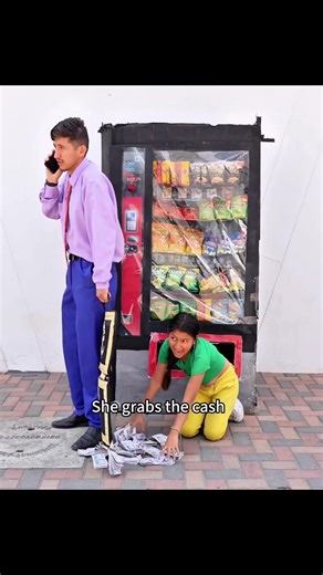 A girl hides inside a vending machine to steal money #foryourpage #usa #shortdrama
