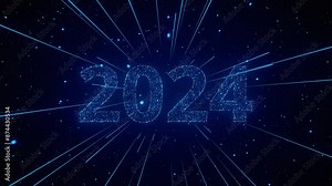 Featuring the year 2024 with sparkling lights and dynamic effects. Concept of new year, annual plan, growth strategy, business planning, investment trends and strategy. 3d animation loop of 4K