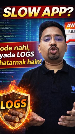 Hanuman on Instagram: "Tera app slow hai? Shayad code nahi… LOGS guilty hain. 😐 Loop ke andar console.log()? Production mein DEBUG logs? Result👇 ❌ Disk full ❌ CPU high ❌ AWS bill rocket 🚀 Professional ban 👇 👉 DEBUG sirf development ke liye 👉 Production mein WARN + ERROR 👉 Data dump mat karo — context log karo Yaad rakh: Logs dustbin nahi hote… Logs black box hote hain. Agree ho? Comments mein LOGS likho 👇 Aur real-world DevOps gyaan ke liye follow karo @learningwithhanuman #DevOps #Loggi