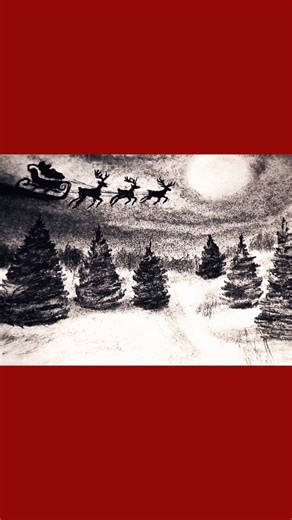 Pencil Drawing:Flying Sleigh and Reindeer Over aWinterForest#shorts#painting#pencildrawing#chirstmas