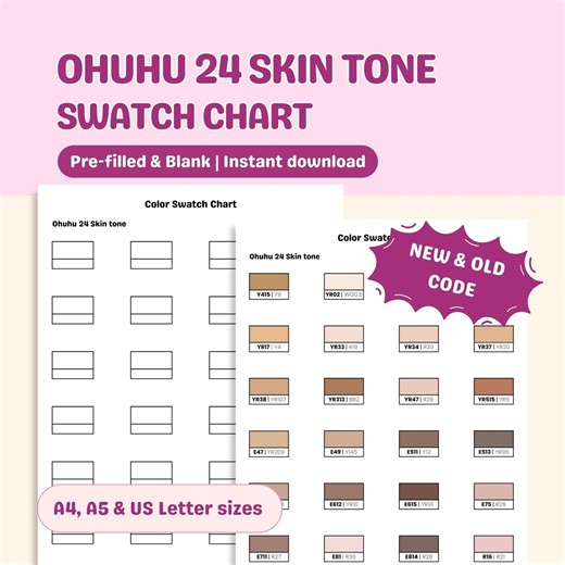 Ohuhu 24 Skin Tone Swatch Chart Printable, Marker Skin Color Chart With Codes, Portrait Coloring Tool, A4 A5 US Letter - Etsy
