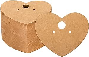 joycraft 100Pcs Earring Cards, 2.36x2In Brown Heart Earring Display Cards, Kraft Paper Hanging Jewelry Cards, Personalized Earring Cards for Selling, Display, Retail, DIY Crafts