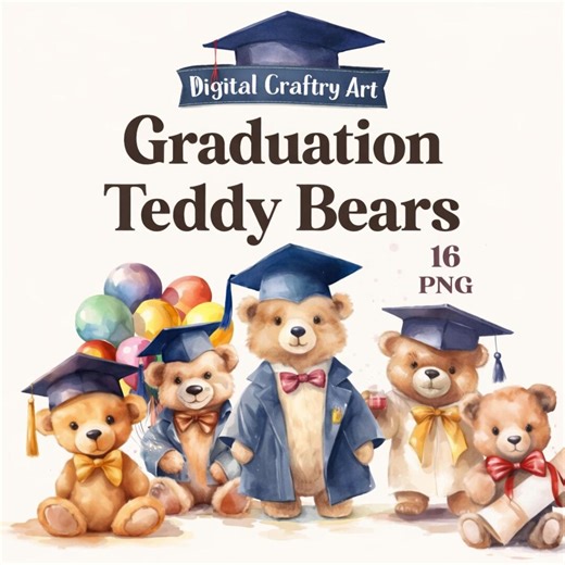 Graduation Teddy Bear Watercolor Clipart Bundle, 16 PNG Files, Cute Graduation Bear Clipart for Invitations, Stickers, Scrapbooking - Etsy