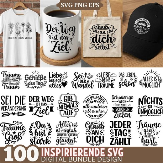 German Motivational Quotes SVG Bundle, Inspirational Sayings SVG PNG Eps for Cricut Silhouette, Tshirt Mug Tote Wall Art Designs - Etsy
