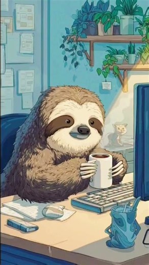 Sloth at Work | Coffee, Cat & Plant-Filled Desk (Chill Animation)