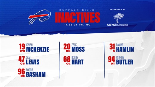 Isaiah McKenzie, Zack Moss headline Bills inactives | Week 12
