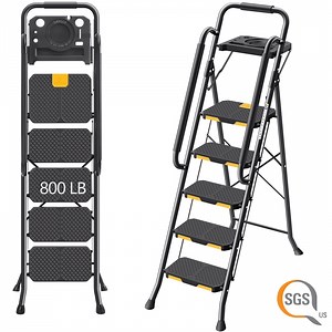 Kingrack 5 Step Folding Ladder for Adults, 800lbs Sturdy Steel Stool Ladder with Anti-Slip Pedal&Handrail&Tool Tray for Home Kitchen Office - Walmart.com
