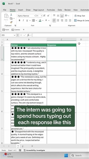 Send prompts to AI directly from the Excel grid with this new function. 🤯 Join the waitlist for my new AI For Excel course now to learn all of Excel’s AI productivity hacks just like this using the link in my pr0file. #excel #exceltips #exceltricks #spreadsheets #corporate #finance #workhacks #tutorial #sheets #ai #copilot #chatgpt
