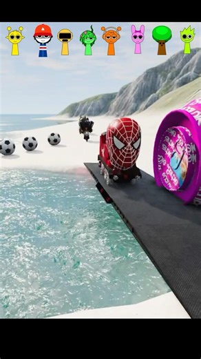 Skibidi Toilet & Squid Game & Sprunki & Crazy Frog & Spiderman VS Bollard Barbie in BeamNG Drive#8