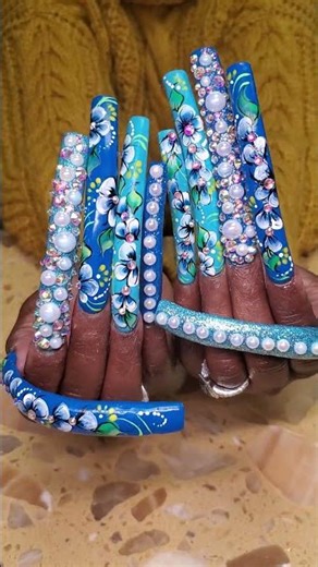 Feeling Blue ,long nails bling and design
