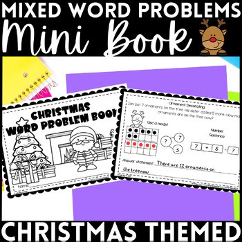 Christmas Mixed Word Problems Mini Book | First Grade Addition & Subtraction