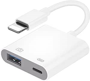 Welfare iPhone USB Adapter, USB Camera Adapter with Charging Port, Portable USB A Female Adapter for iPhone 14, 13, 12, 11, X, iPad Mini, iPad Air, iPad Pro...