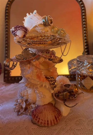 Saltbound 🤍 A tall standing tower built from real shells. Each tier rises with intention held in place by the memory of the sea itself. For all sirens 🧜‍♀️🤍 #fypシ゚viral #smallbusiness #sirencore #art #feminineenergy