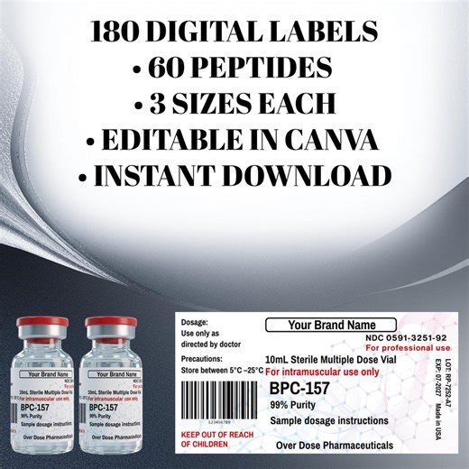 Peptide Labels Template, Vial Label Template, Peptide Label, Lab Bottle Label,medical Template,canva Template,editable Label,printable Label - Etsy
