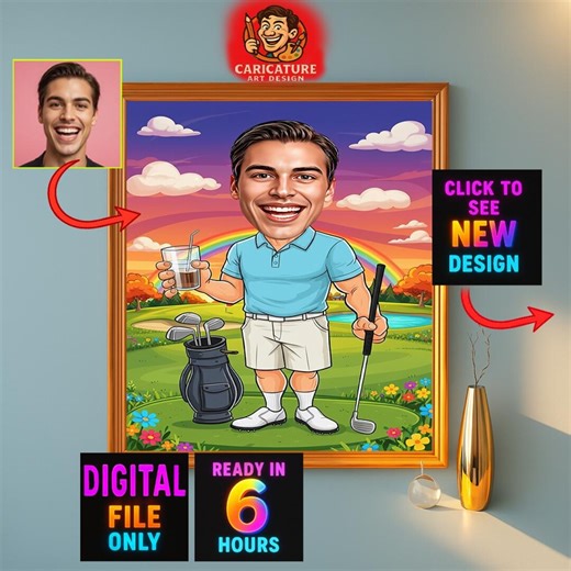 Custom Golfer Cartoon Portrait, Golfer Caricature, Gift for Golfer, Golfer Gift, Golfer Cartoon, Custom Cartoon, Personalized Golfer Gift - Etsy