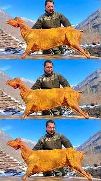 🔥 Roasting a Whole Goat on a Primitive Water Spit! Unbelievable Juicy Meat 🍖 #shorts #goat #roasted