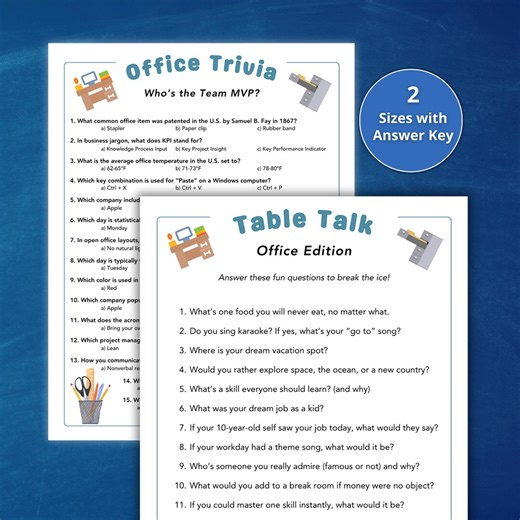 Office Trivia Game, Table Talk Ice Breaker Game Bundle - Printable Team Building Games for Staff Meeting and Office Party, New Employee - Etsy