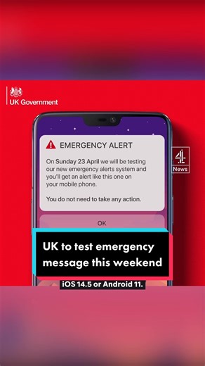 A siren-like emergency message will be sent to phones in the UK - on Sunday at 3pm - by the government to test a new alert system. #uk #ukgov #alert #emergency #c4news #channel4news