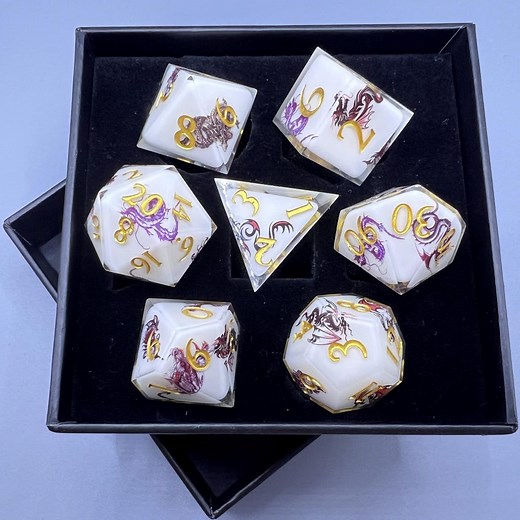 White Cartoon Dragon Dice Set, Handmade Sharp Edge Resin Dice for Dnd, RPG, Tabletop Games, Christmas Gifts, DND Player Gift - Etsy