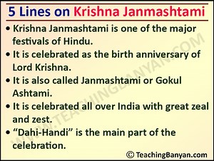 10 Lines on Krishna Janmashtami in English for Children and Students of Class 1, 2, 3, 4, 5, 6