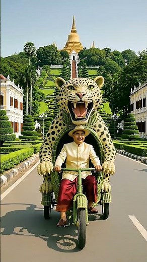 Leopard and bamboo tricycle