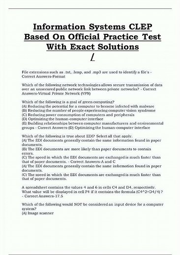 Information Systems Clep Based On Official Practice Test With Exact Solutions Authentic Exam Prep W
