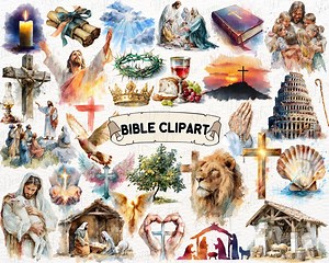 Watercolor Bible Clipart Bundle | Christian PNG Illustrations | Cross, Church, Scripture | Religious Digital Download - Etsy
