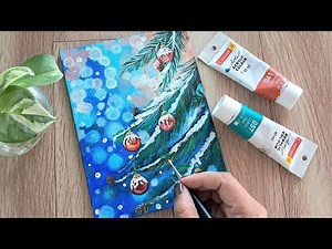 Easy to Paint Christmas Tree with decoration ornaments! Acrylic Painting for Beginners Step by Step