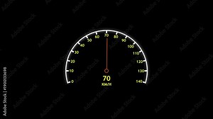 Speedometer gauge animation for speed and performance measurement. Circular meter indicator with needle movement status. Monitoring display for system output and value tracking