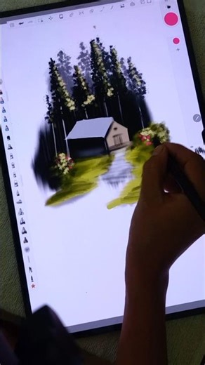 How to Draw a Peaceful Forest Cottage | Easy Digital Painting Tutorial