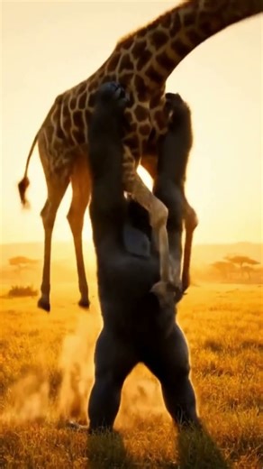 When a Gorilla Meets a Giraffe: An Unexpected Clash on the Savanna!