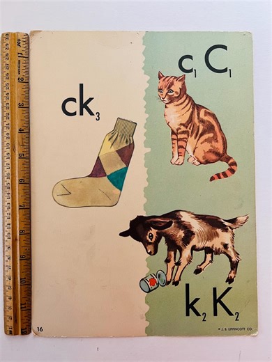 Large Vintage Alphabet Flash Card, Cat, Sock, Kid-goat, Nursery Wall Decor - Etsy