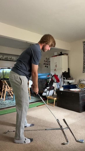 Working on better spine moves with the swing guide set up on the ground. Swing guide will keep many things in check add some pressure to at home reps. I recommend using alignment sticks. #golfdrill #golfcoach