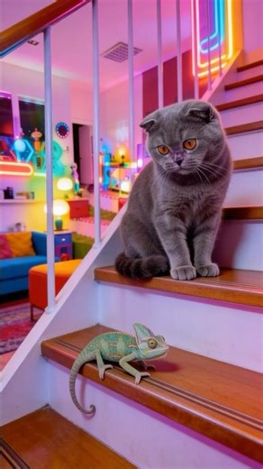Cat VS chameleon 🤣 #cat #pets #pet #fyp #animals