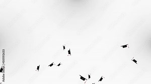 4k video Throwing caps, hats, diplomas ceremony loop animation Green screen background. Graduation documents. Students tossing it in the air. Leaving school, college, university certificate.